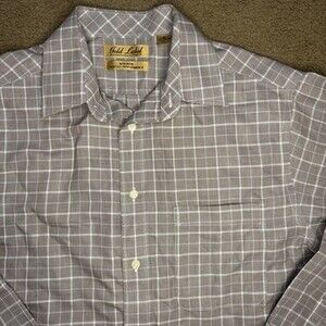Roundtree & Yorke Gold Label Button Down Shirt Men’s M Non-Iron Gray Plaid